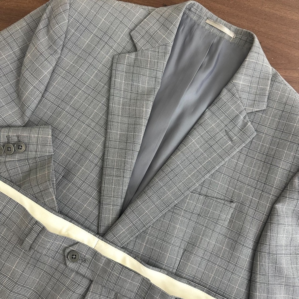 Charles Tyrwhitt 2 Piece Suit Gray Glen Plaid Merino Wool Slim 40L Pants 36 EUC